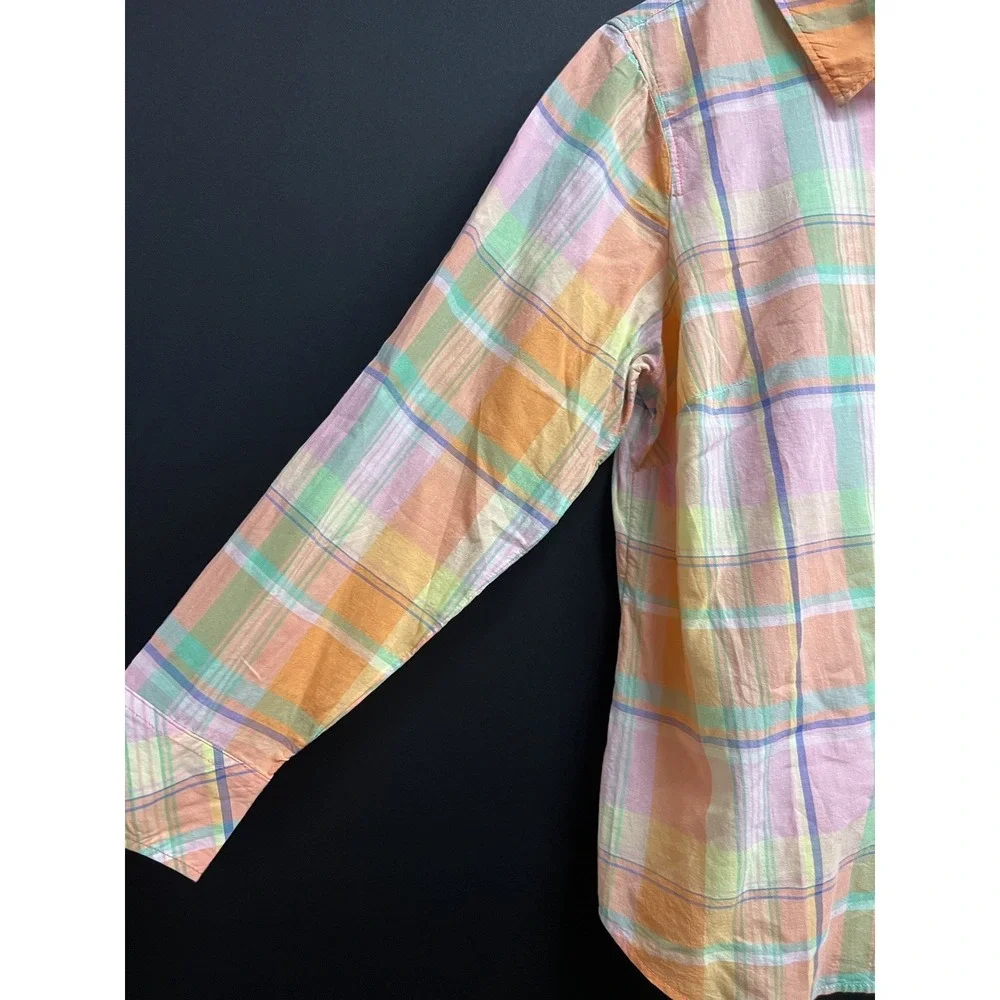 Talbots Womens Top 1XP Multicolor Plaid Long Sleeve Cotton Button Up NWOT